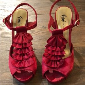 Red satin high heels
